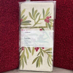 NWT Crate & Barrel Holly Embroidered Holiday Table Runner 120"